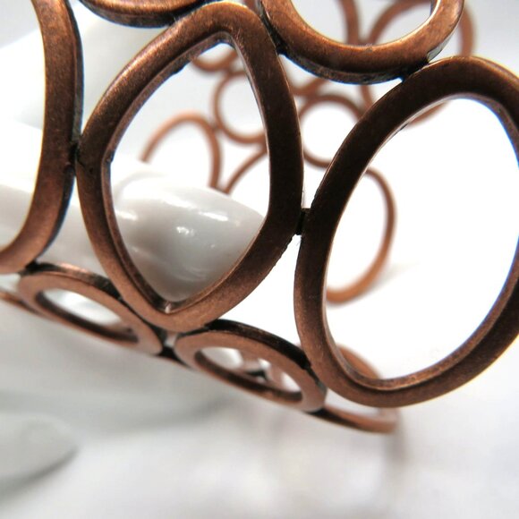 Brutalist Bracelet Copper Tone Geometric Links Statement Cuff - Picture 8 of 10